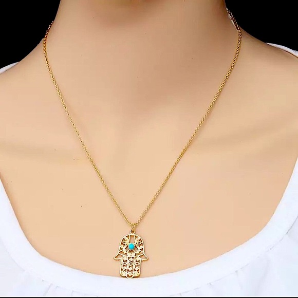 🔴5/$15🔴CLEARANCE Turquoise Hamsa Necklace NEW - Picture 3 of 11